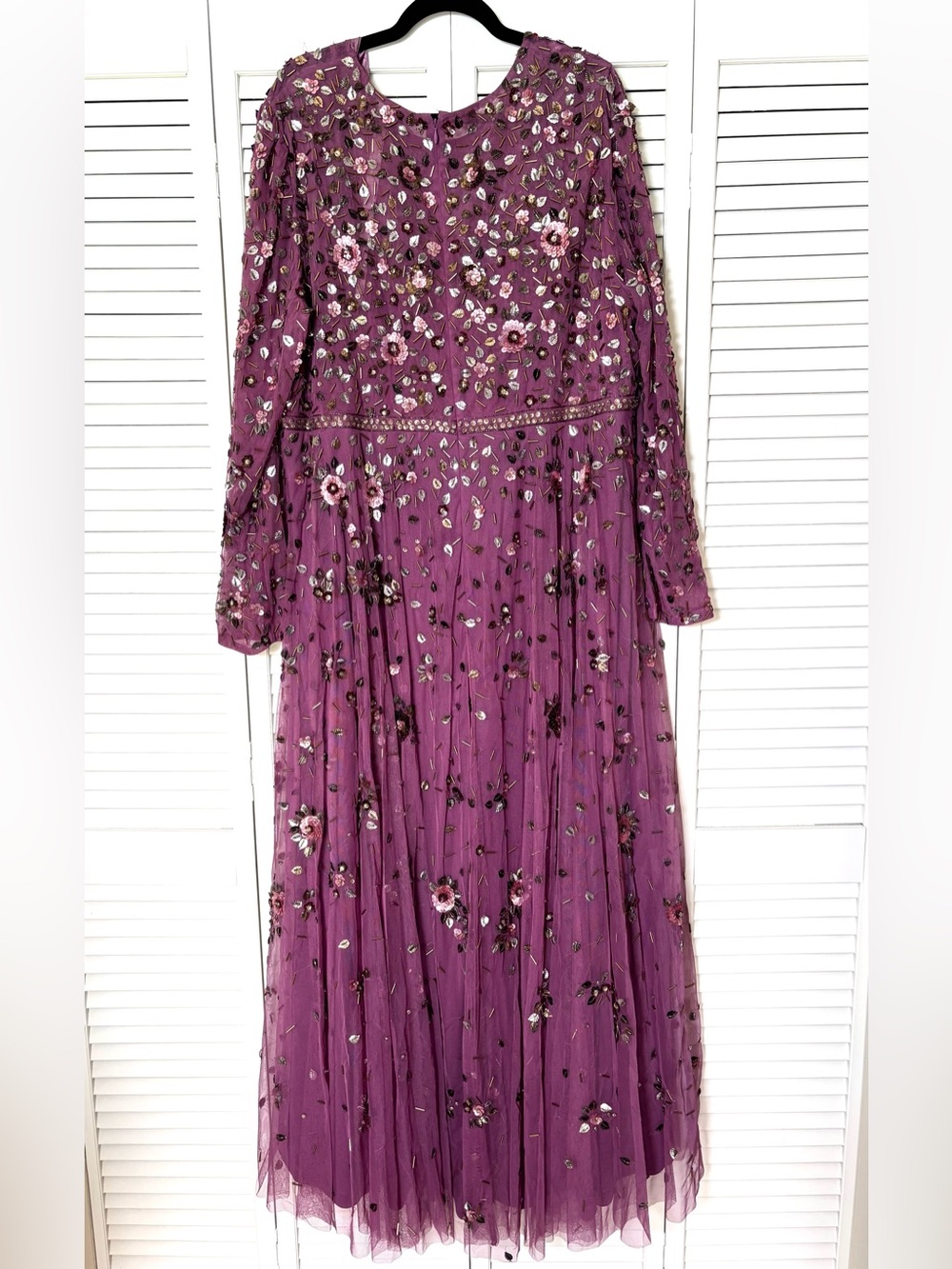 NWT Mac Duggal Raspberry Embellished Long Sleeve 10063 High Neck Beaded Gown 24 - Picture 7 of 9